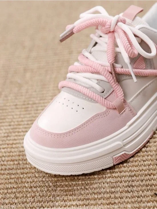 Women's Low-Top Casual Sneakers in Pink and White - Picture 6 of 10